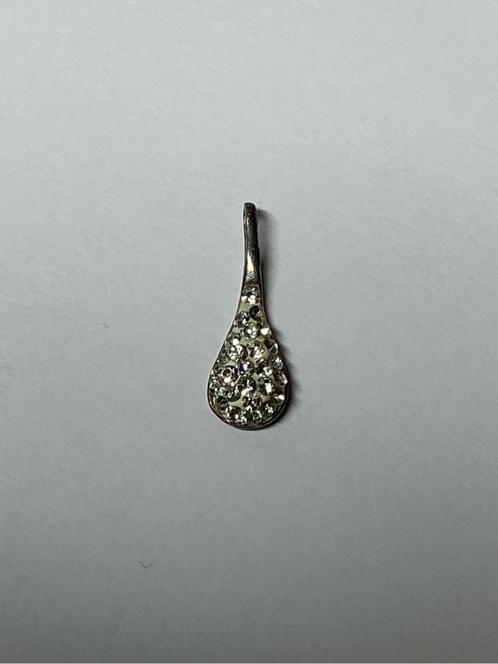 Sterling Silver Teardrop Crystal Pendant. 7/8 inch long